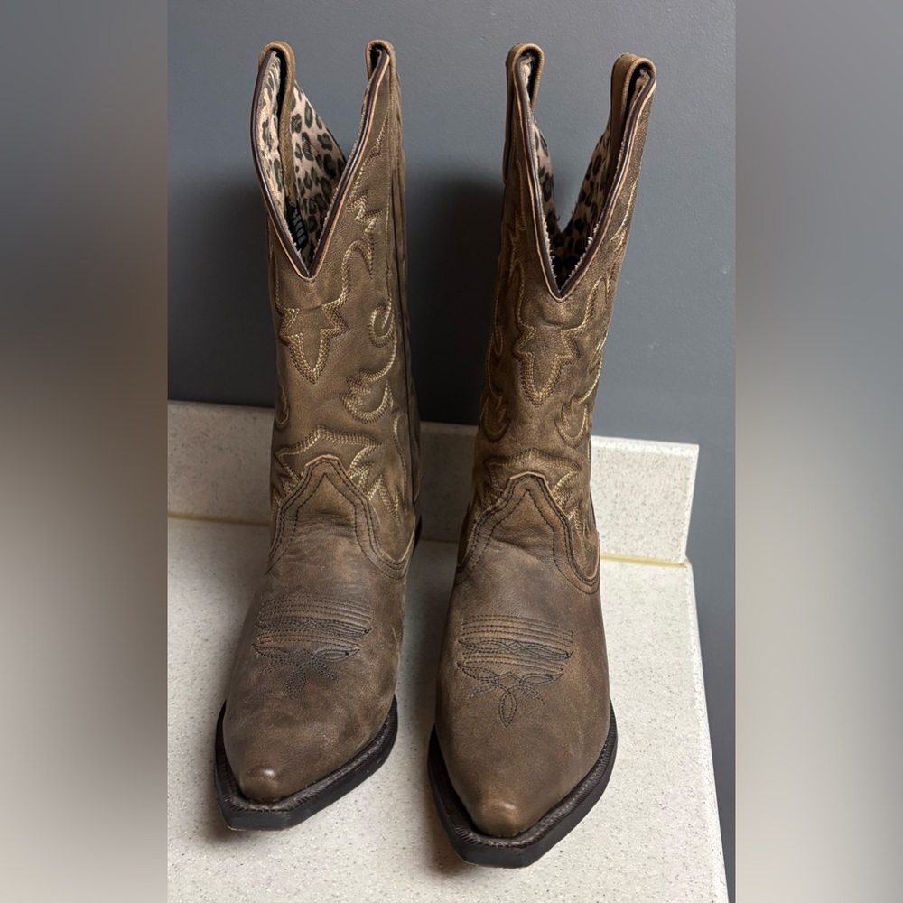 Laredo Women's Access Western Leather Boots Wide Calf 51079 Black Tan Size 9.5 W - Picture 2 of 6